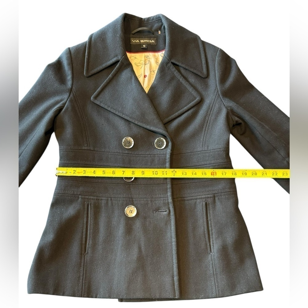 Via Spiga Black Pea Coat Double Breasted Wool Blend Womens Size 10 - Picture 11 of 14